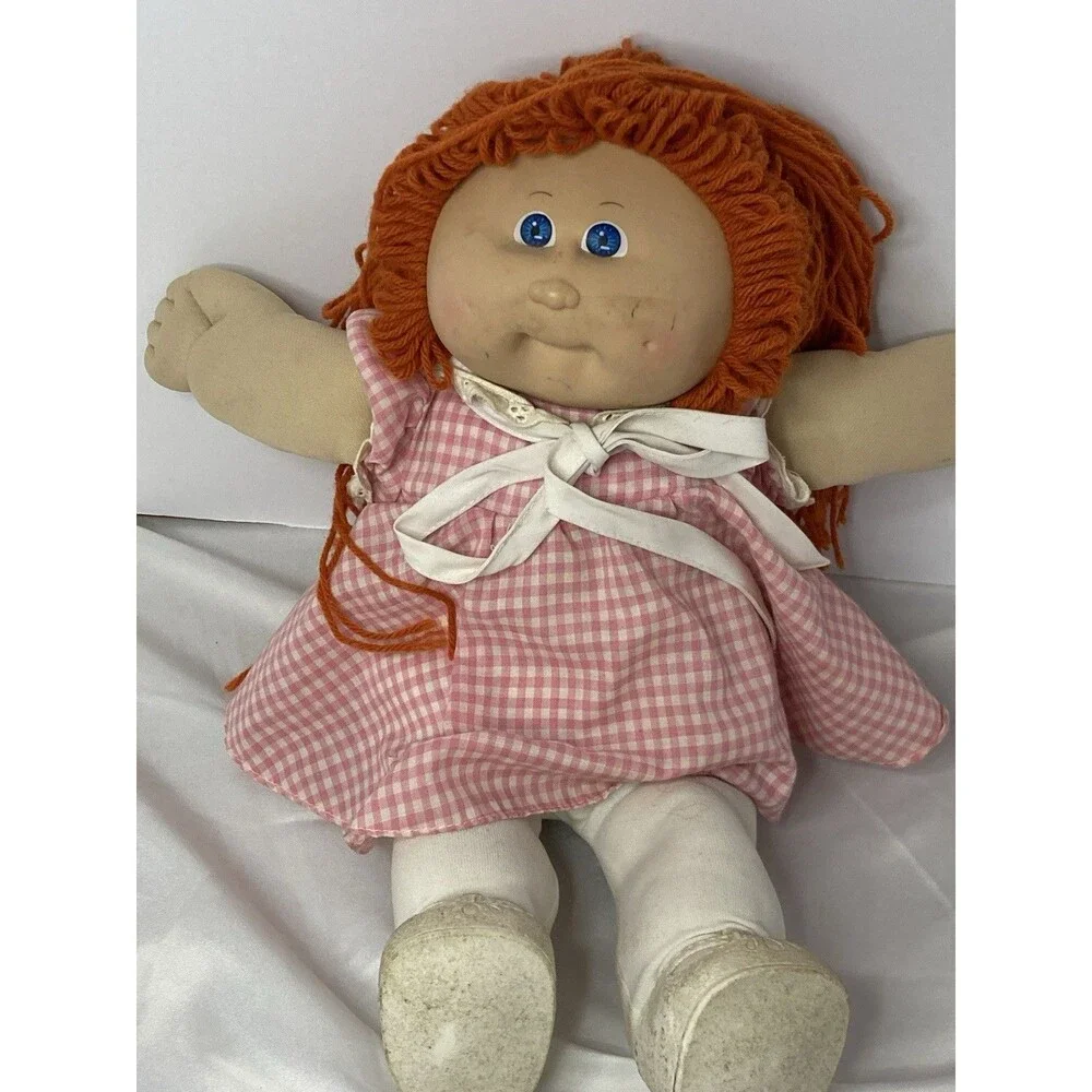 Coleco Cloth Rag Play Doll Girl Light Complexion Red Yarn Hair Pink Gingham